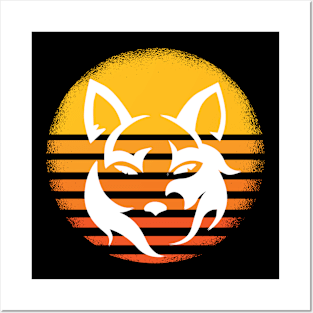 Retro Wolf Sun Posters and Art